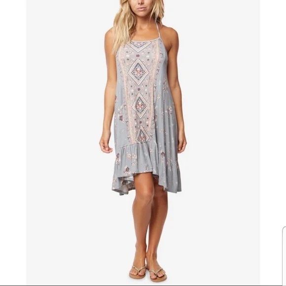 O'Neill Sonoma boho western jersey knit ribbed ruffle hem Halter Dress M L XL - Picture 13 of 13